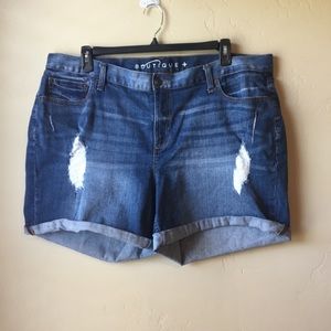 Distressed jean shorts